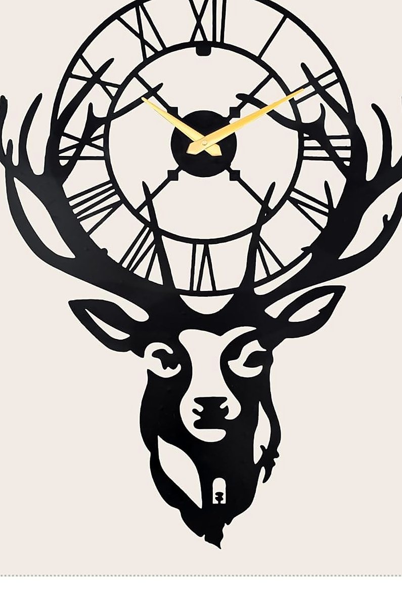 Stag silhouette laser-cut metal wall clock in matte black